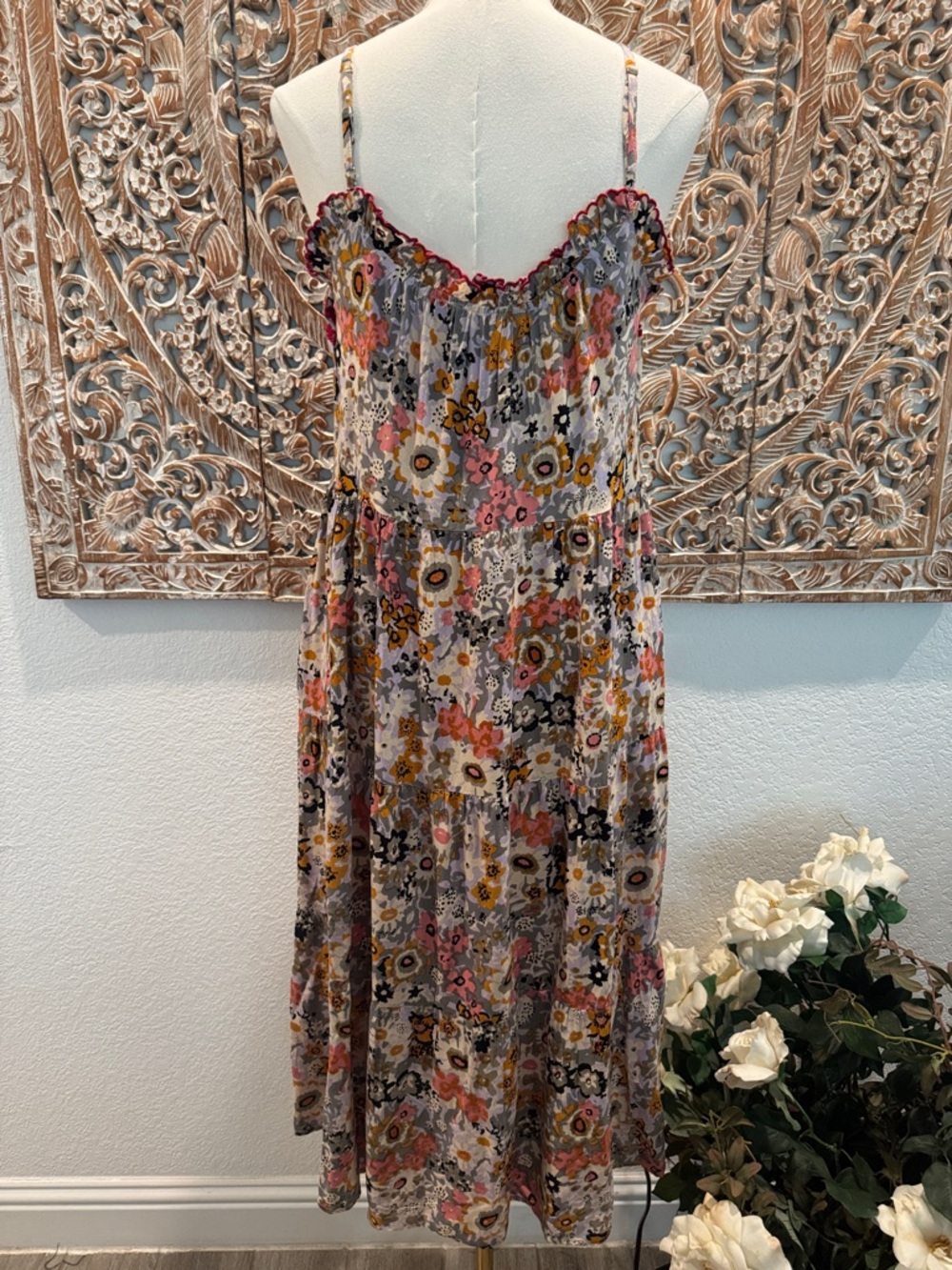 Natural Life Avery Boho Floral Midi Sundress, Pink Embroidered Trim, & Pockets! - Picture 3 of 15